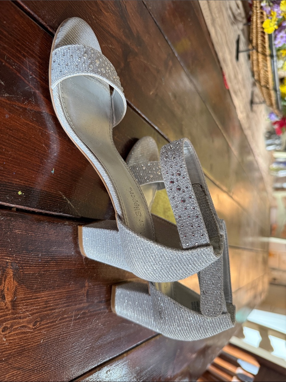 Girls' Silver Sparkle Block Heel Sandals with Ankle Strap - Picture 6 of 7